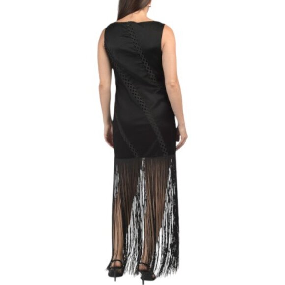 AVEC LES FILLES Fringed Glossy Dress With Woven And Cut Out Details - Picture 2 of 4